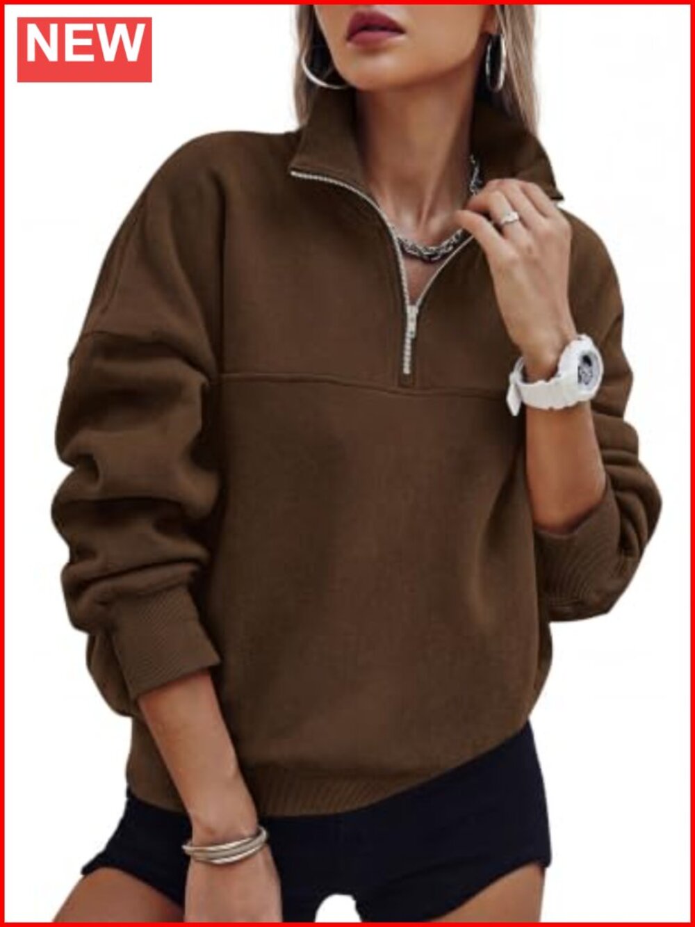 Quarter Zip Fleece Pullover Sweatshirt Cotton Polyester Lined